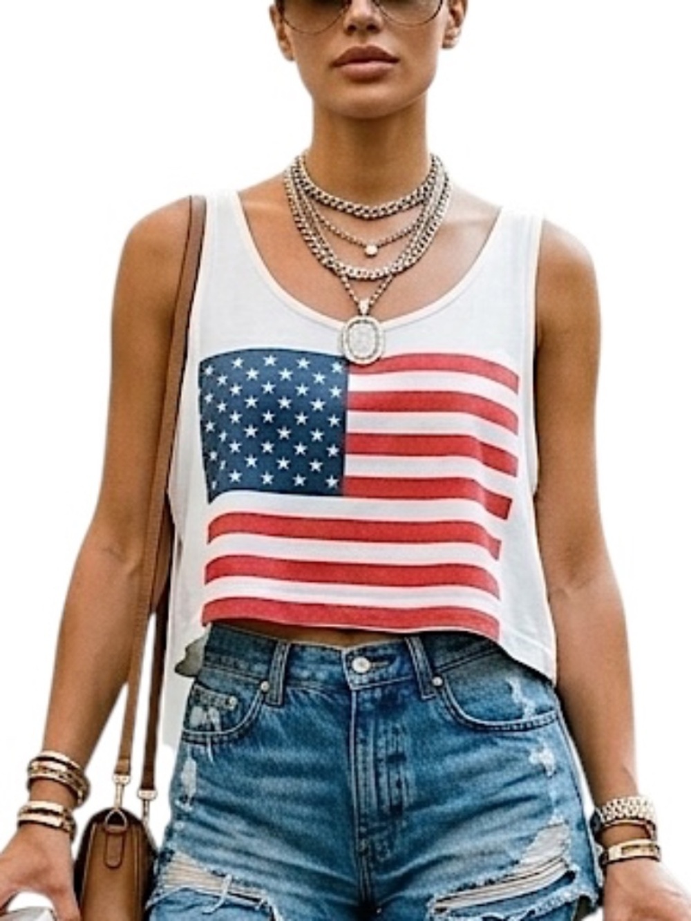 Y2K American Apparel made in USA cropped cotton American flag tank top One Size